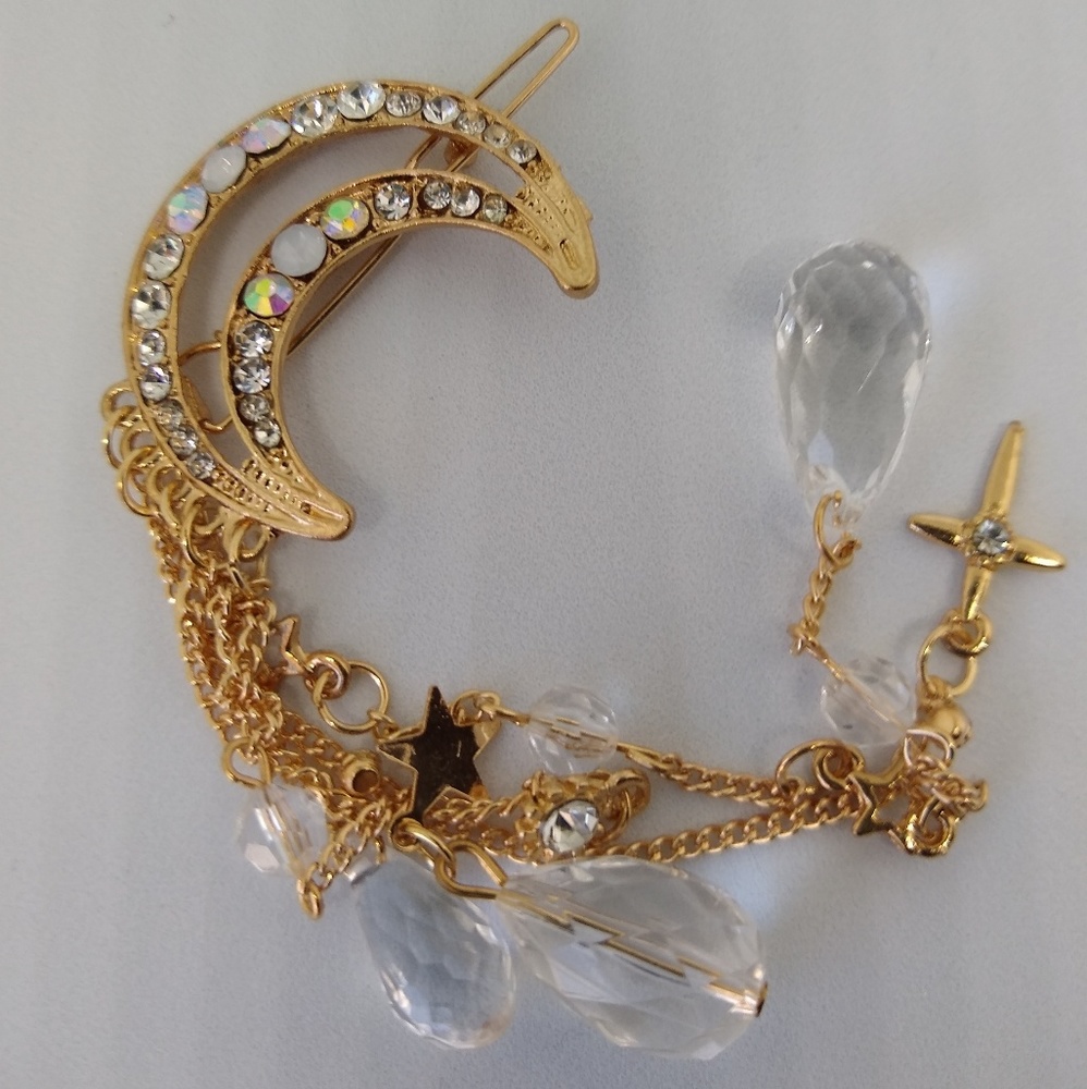 New Gold Color Moon Stars Crystal  Hair clip